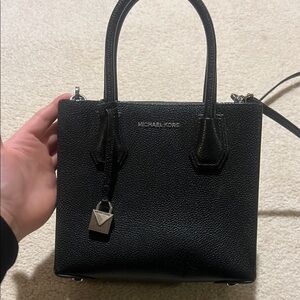 Michael Kors Black Crossbody Bag with Textured Leather and Silver Hardware